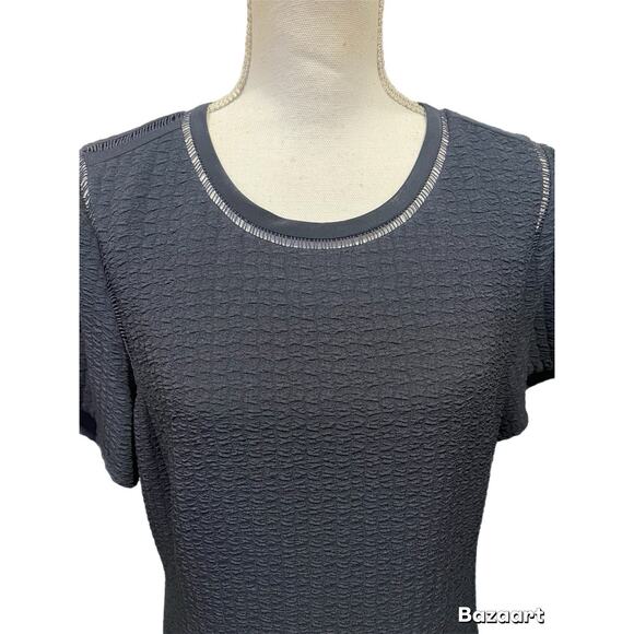 Rebecca Taylor Dress Size 12 Navy Blue Short Sleeve Zip Up Back Lined Ruffled - Picture 2 of 7